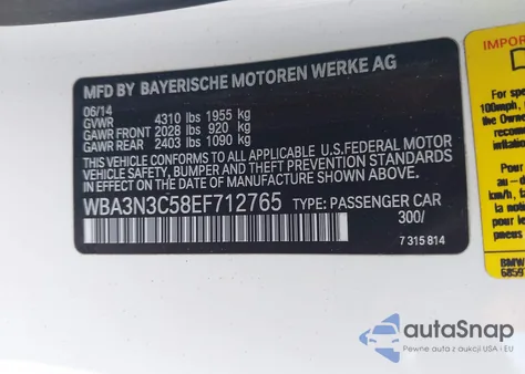 2014 BMW 428I из США, поврежденный, VIN WBA3N3C58EF712765